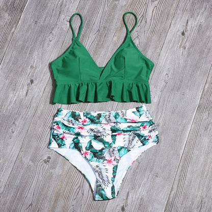 Maillot de bain deux pièces avec volant - vert / s