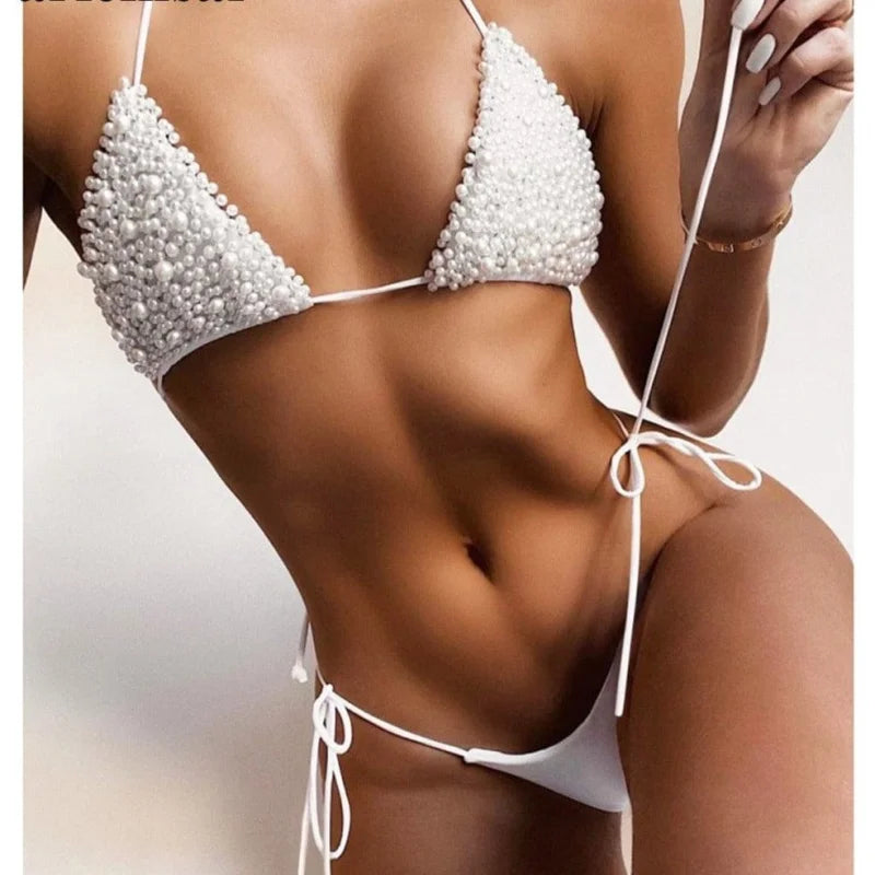 Maillot de bain deux pièces brillant - blanc / s