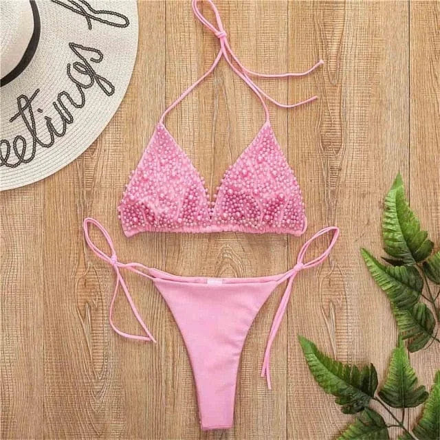 Maillot de bain deux pièces brillant - rose / s