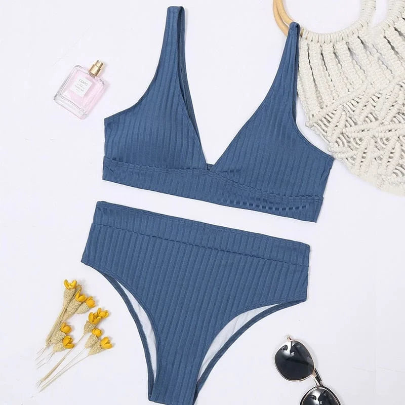 Maillot de bain deux pièces rayé - bleu / s