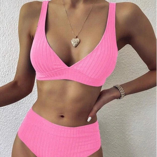 Maillot de bain deux pièces rayé - rose / s