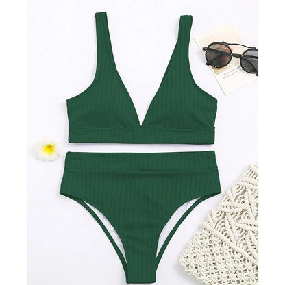 Maillot de bain deux pièces rayé - vert / s