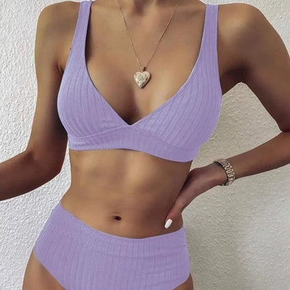 Maillot de bain deux pièces rayé - violet / s