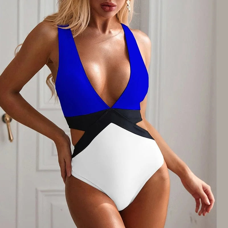 Maillot de bain une pièce avec dos ouvert - bleu / s