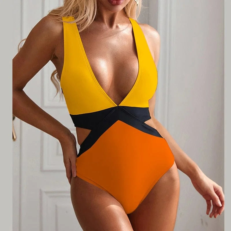 Maillot de bain une pièce avec dos ouvert - jaune / s