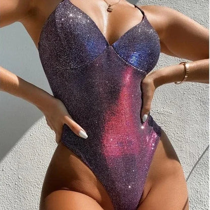 Maillot de bain une pièce brillant - violet / s