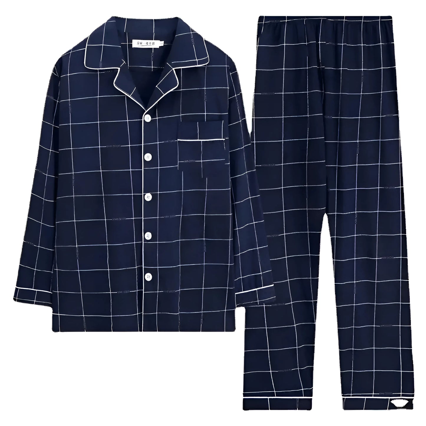 Marine Ensemble de pyjama long pour hommes avec boutons