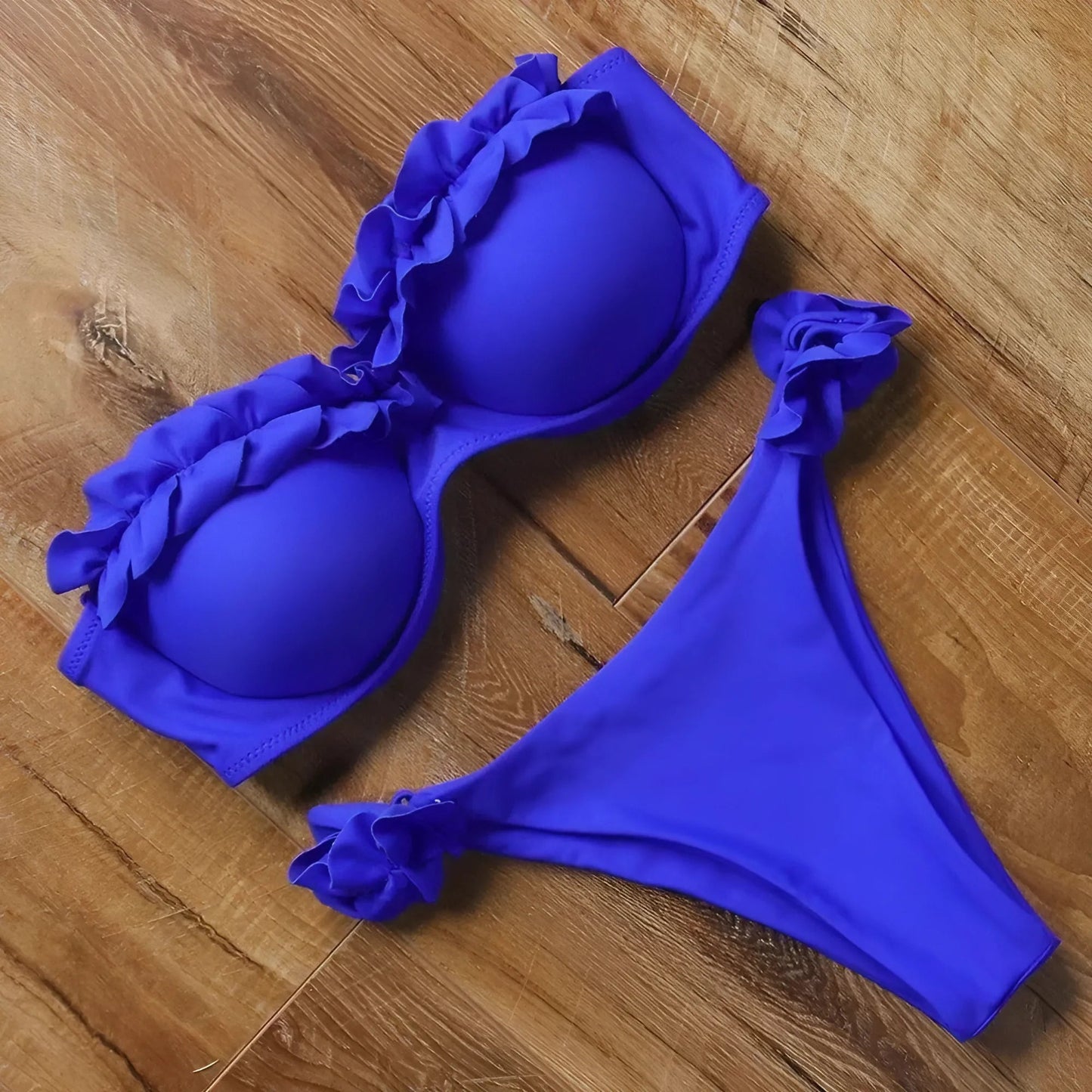 Marine Maillot de bain bikini deux pièces avec des volants décoratifs