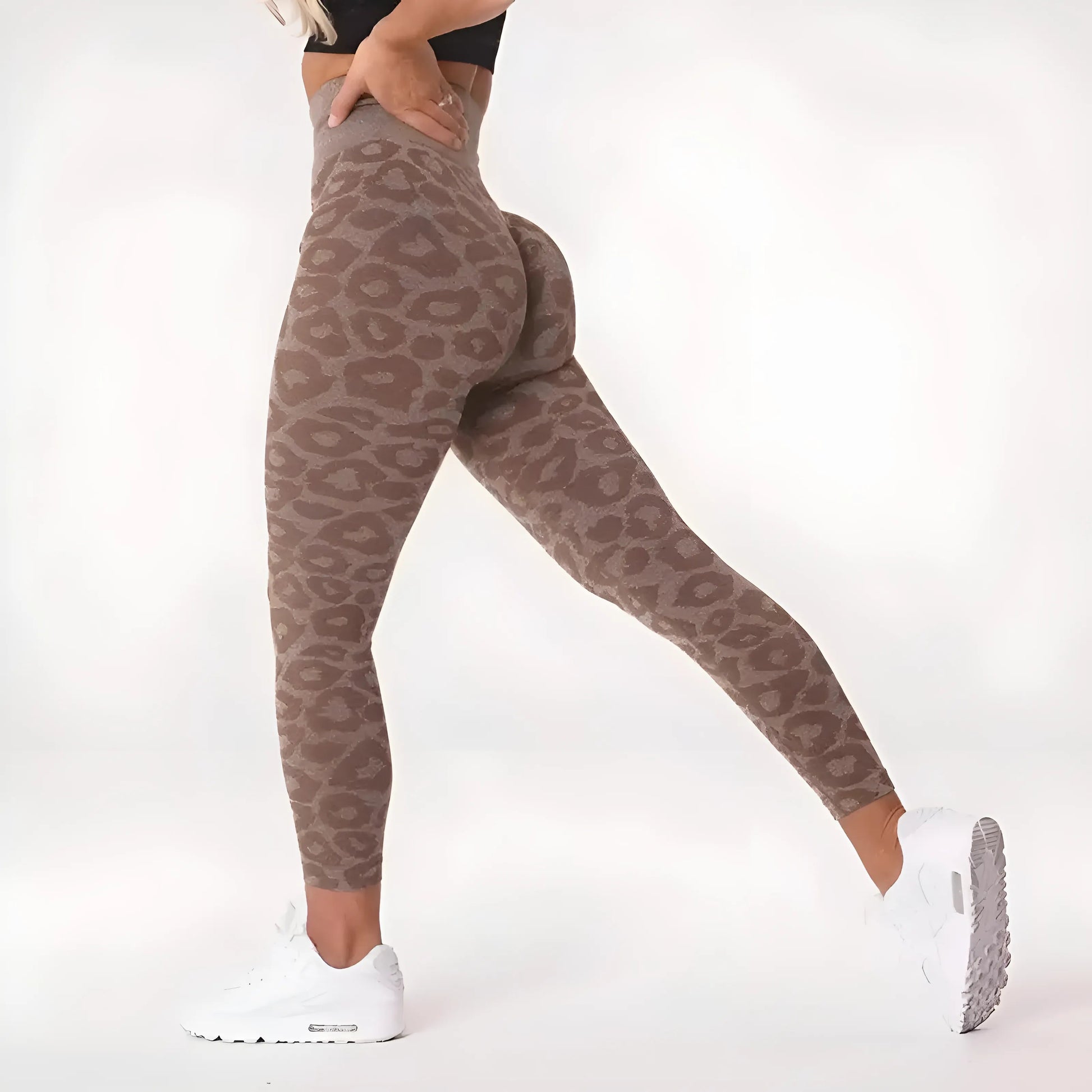 Marron Leggings de sport à imprimé léopard pour femmes