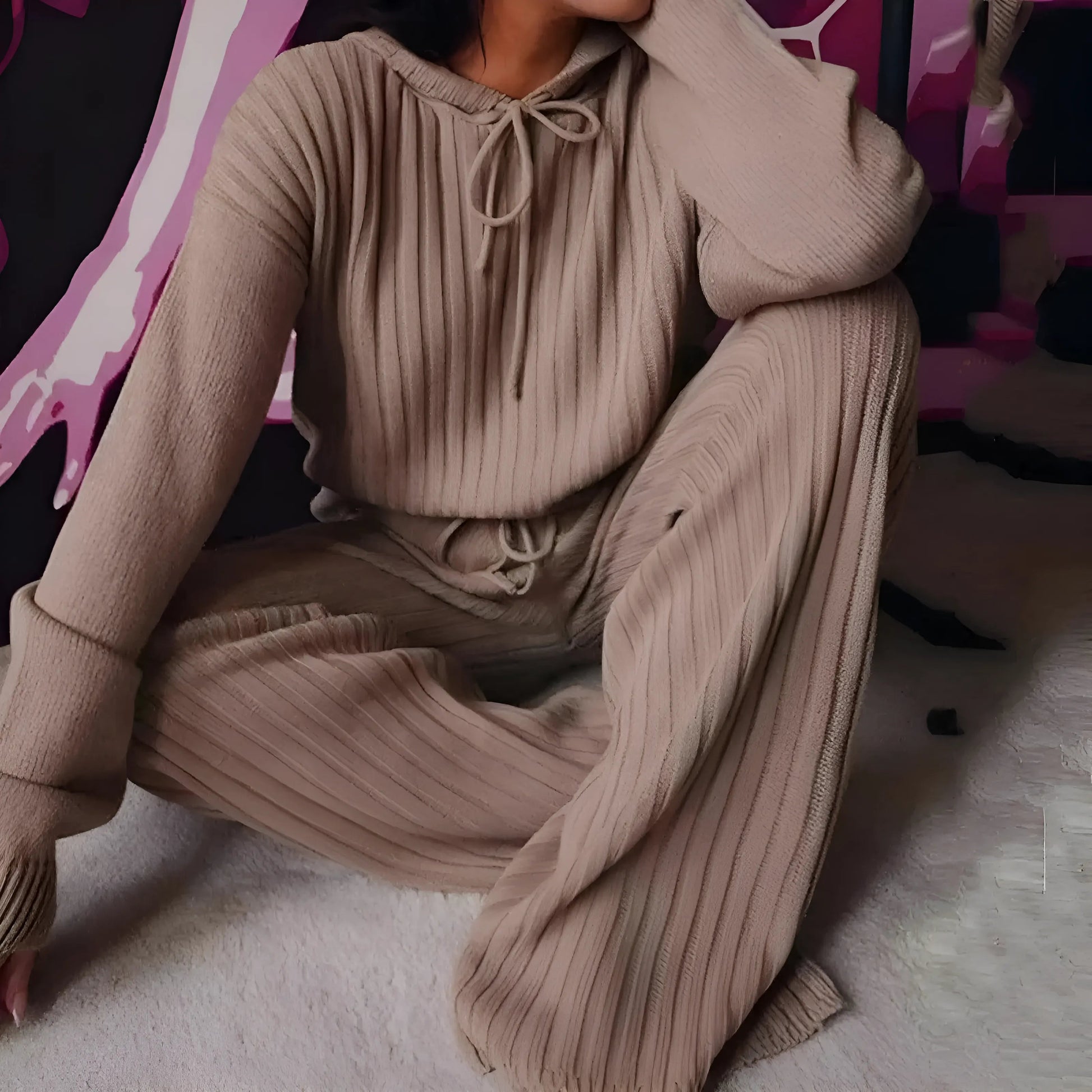 Marron Pyjama femme à rayures lâches