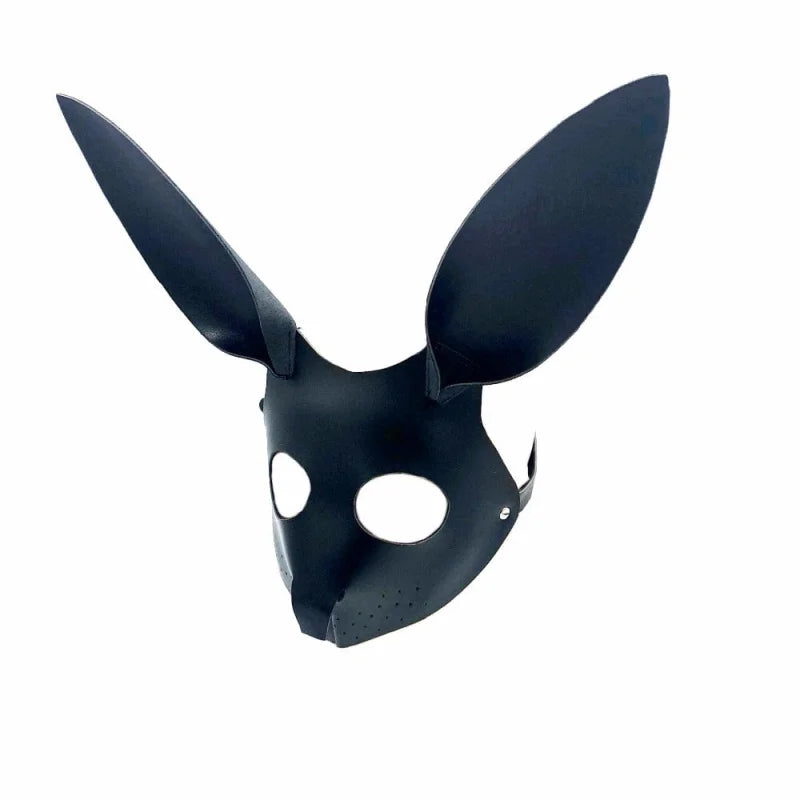 Masque en cuir avec des oreilles de lapin - noir / universel