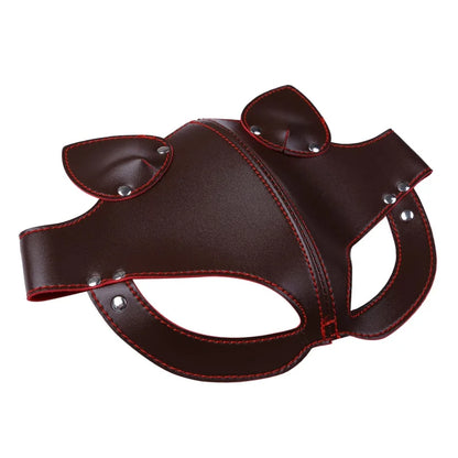 Masque en cuir avec des oreilles et un élastique - marron / universel