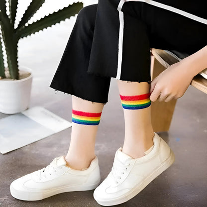 Multicolore Chaussettes en maille avec bande décorative colorée