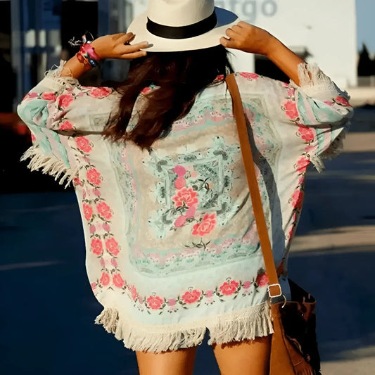 Multicolore Kimono de plage à franges