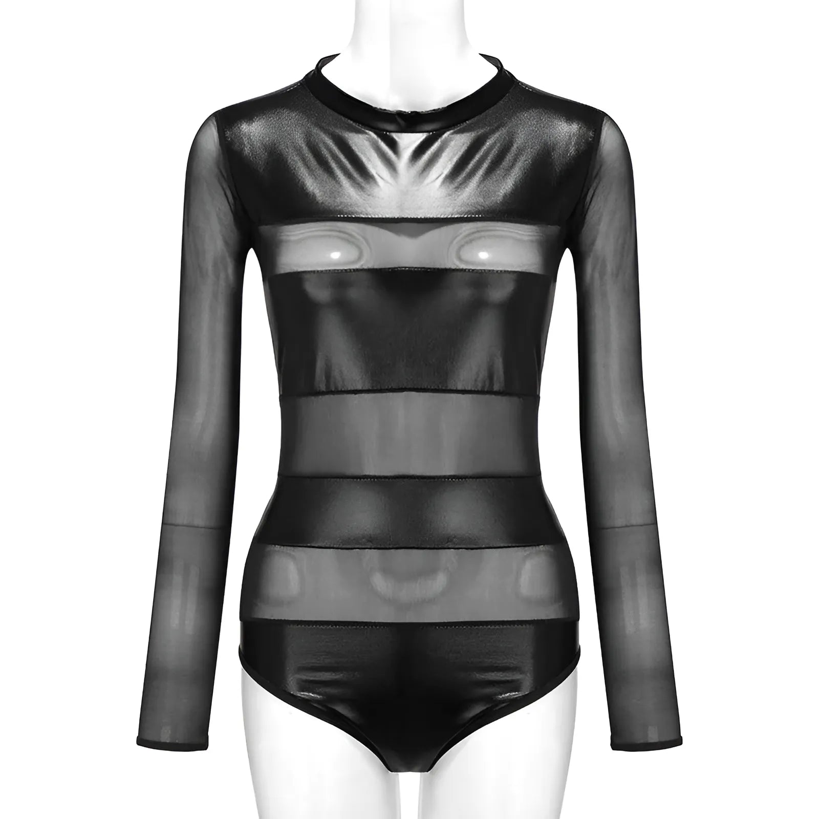 Noir Body à manches longues avec inserts en cuir