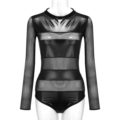 Noir Body à manches longues avec inserts en cuir