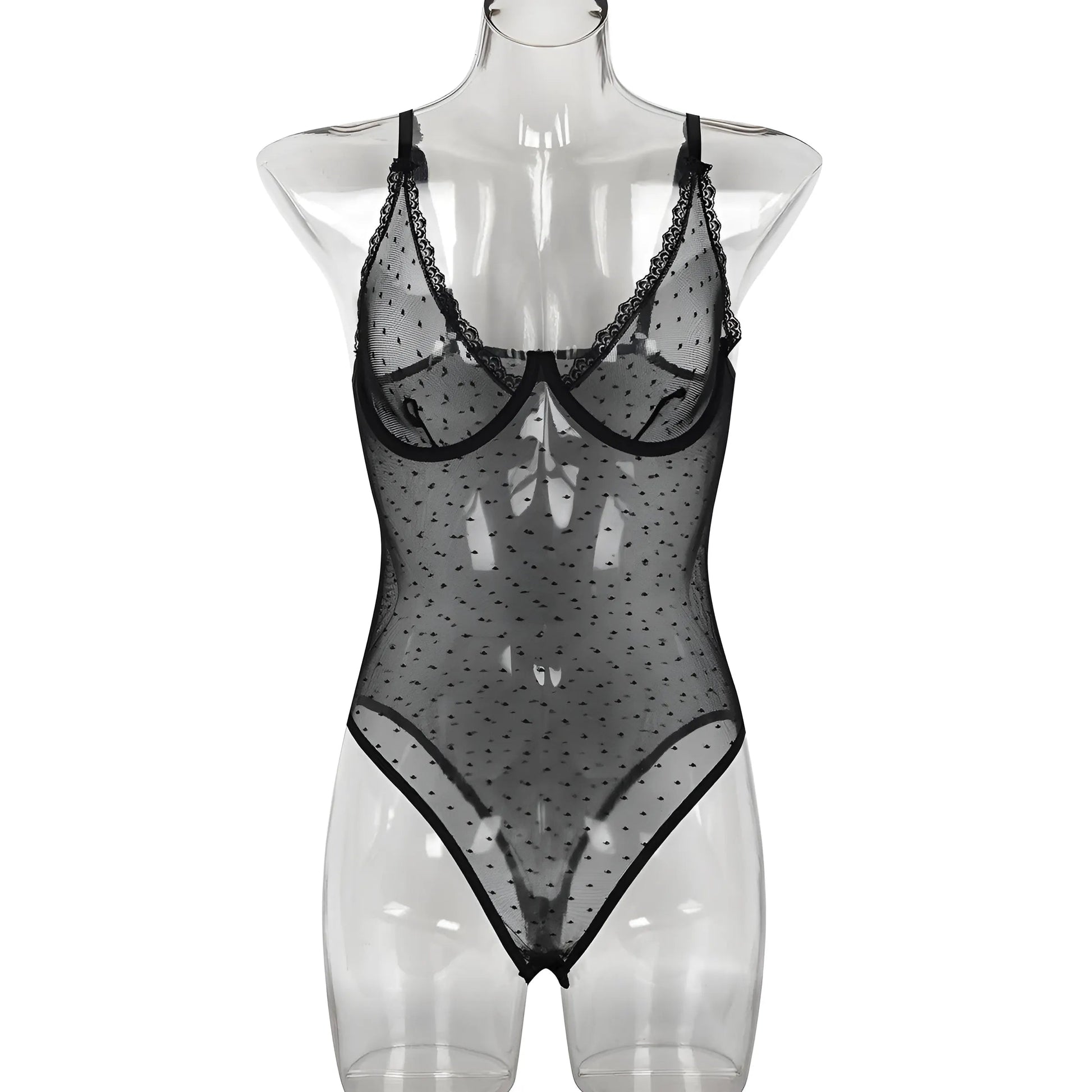 Noir Body en dentelle transparente avec décolleté en V profond