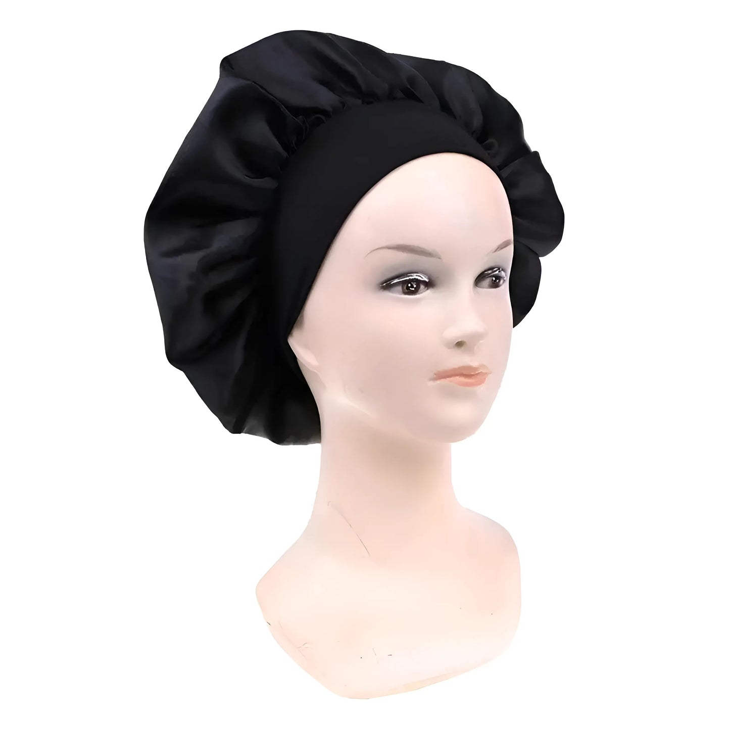 Noir Bonnet de sommeil en satin avec bande élastique