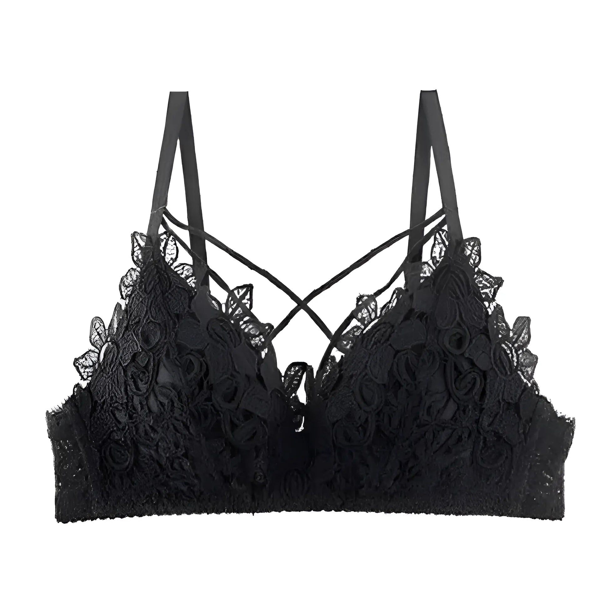 Noir Bralette en dentelle avec des bretelles décoratives