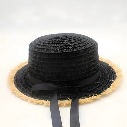 Noir Chapeau de plage avec nœud