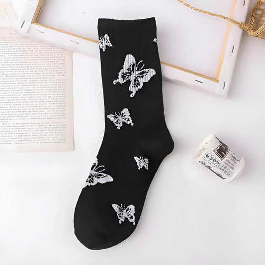 Noir Chaussettes à motifs de papillons