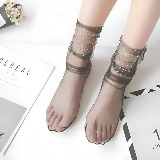 Noir Chaussettes transparentes avec des strass