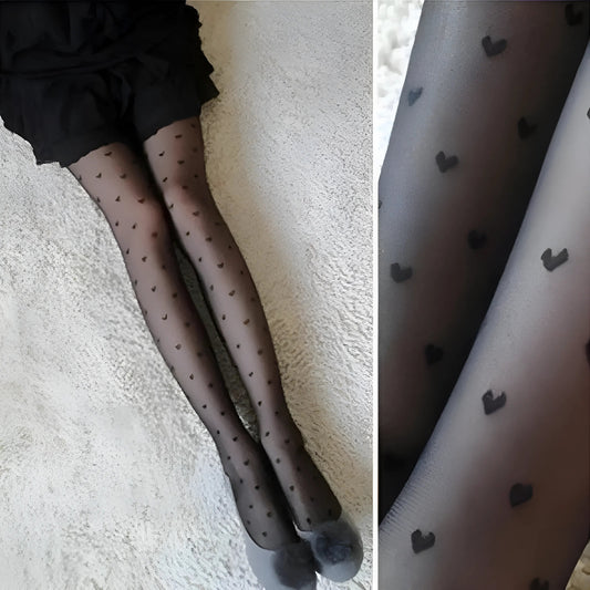 Noir Collants à imprimé cœur pour femmes