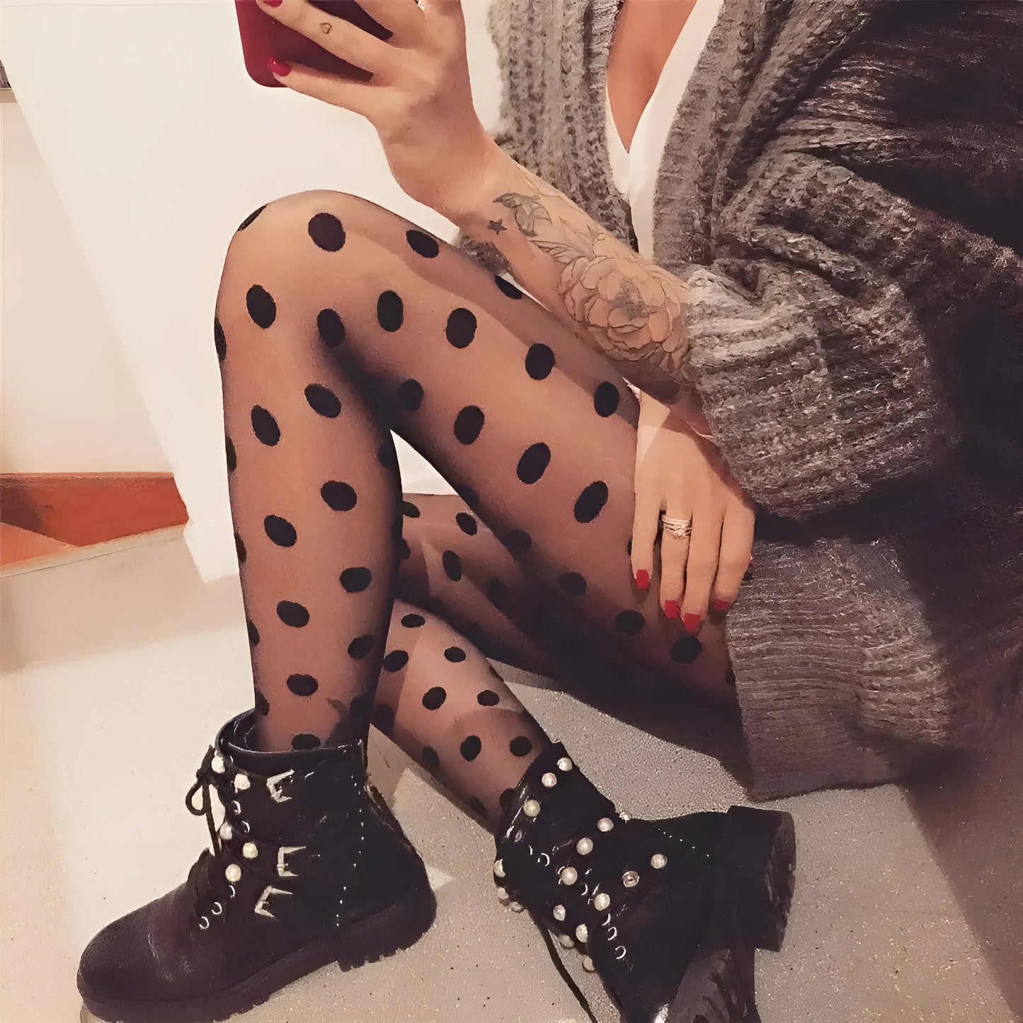 Noir Collants à pois pour femmes