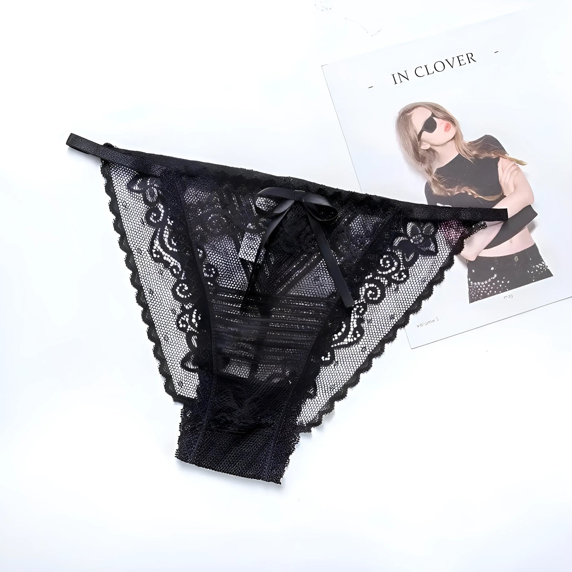 Noir Culotte en dentelle avec bande élastique fine