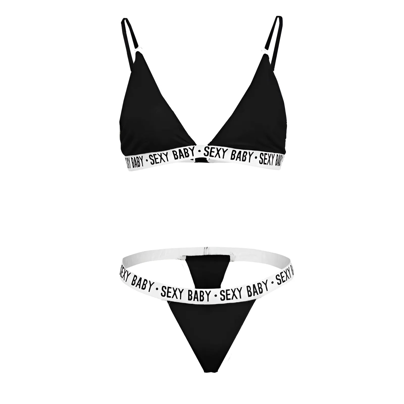 Noir Ensemble de lingerie avec impression 'SEXY BABY'