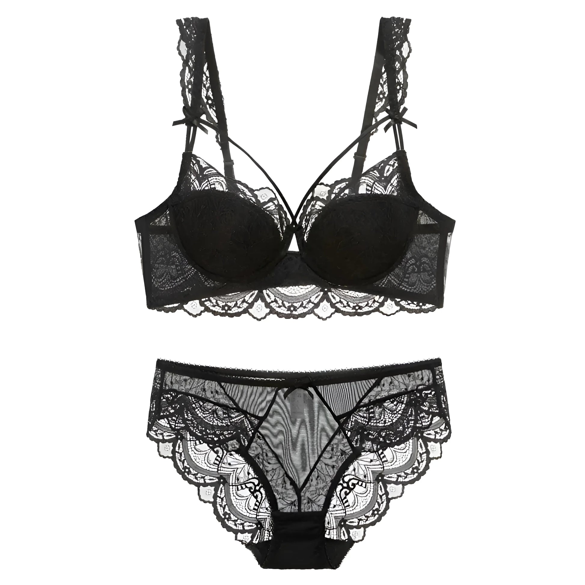 Noir Ensemble de lingerie en dentelle avec des bretelles aux bonnets