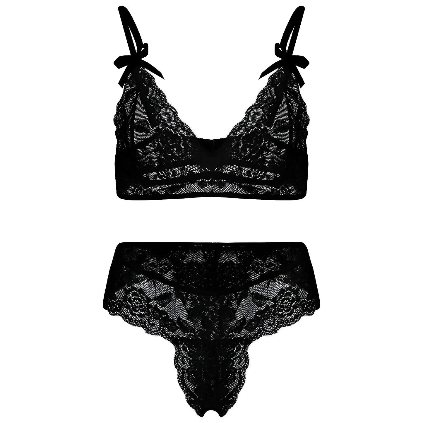 Noir Ensemble de lingerie en dentelle avec des nœuds