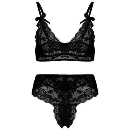 Noir Ensemble de lingerie en dentelle avec des nœuds