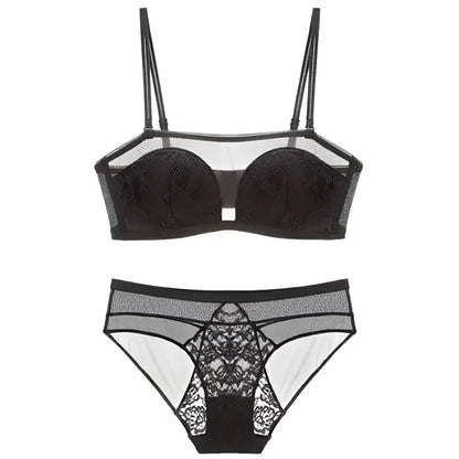 Noir Ensemble de lingerie en dentelle avec soutien-gorge couvrant.