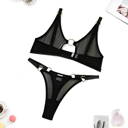 Noir Ensemble de lingerie en dentelle en tissu transparent