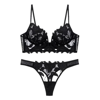 Noir Ensemble de lingerie en dentelle florale