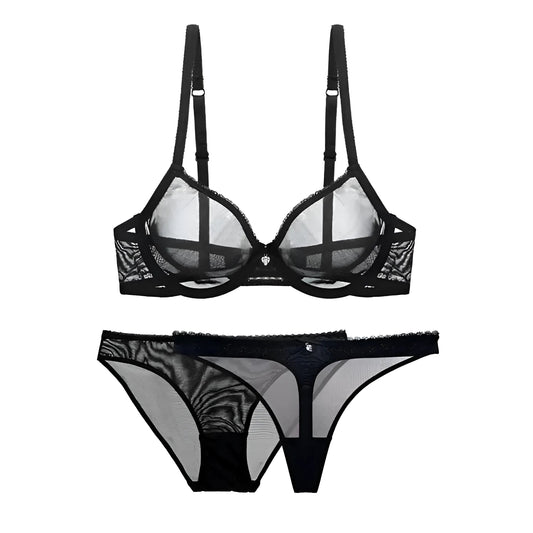 Noir Ensemble de lingerie en dentelle transparente