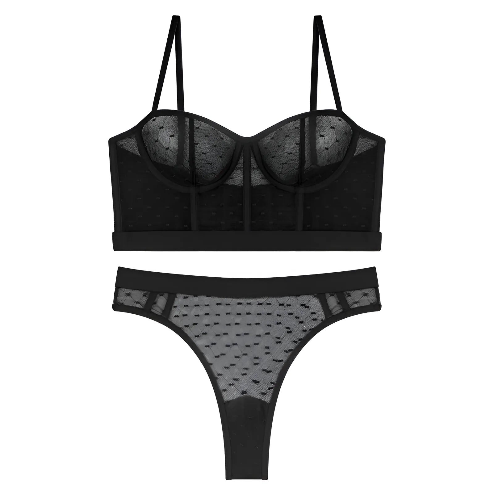 Noir Ensemble de lingerie transparent avec bas taille basse