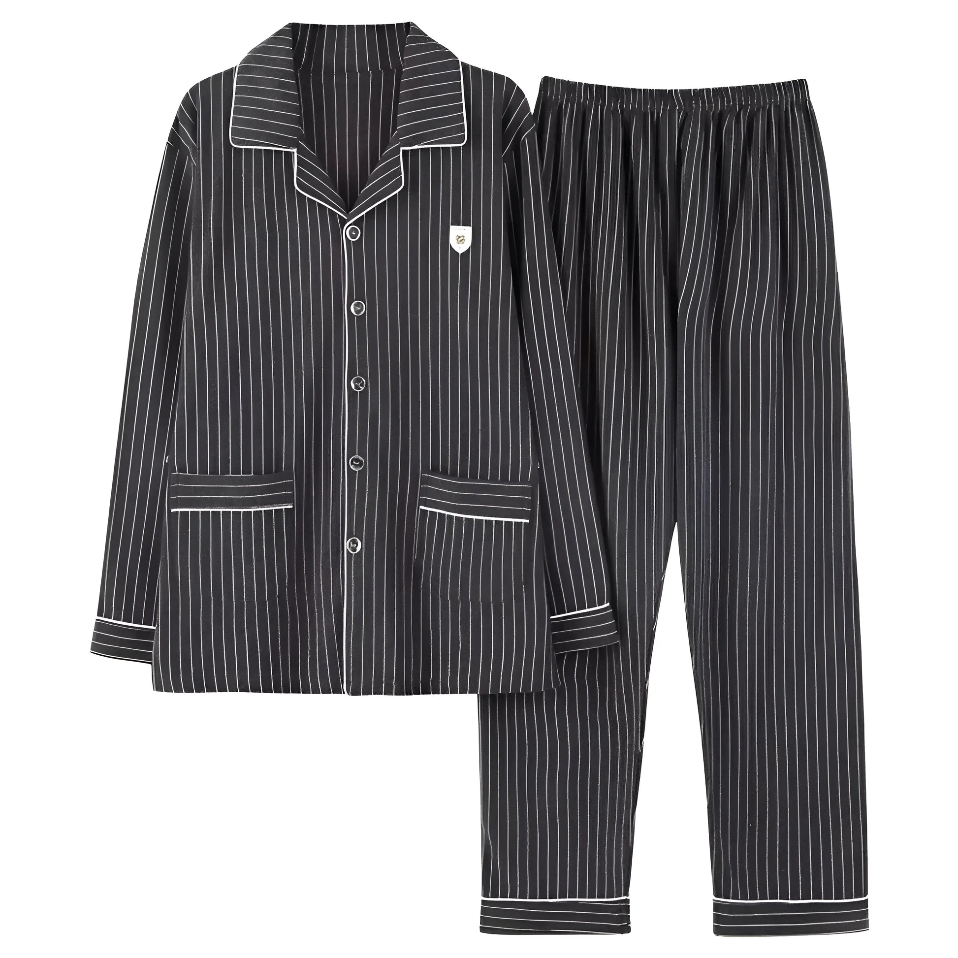 Noir Ensemble de pyjama long pour hommes avec boutons