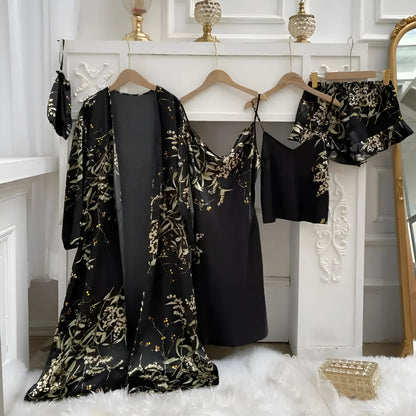 Noir Ensemble de sommeil à imprimé floral
