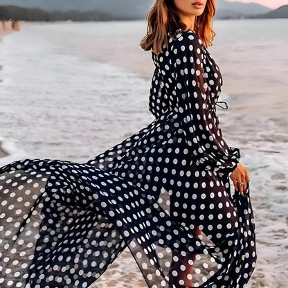 Noir Kimono de plage à pois