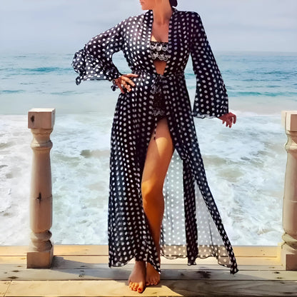 Noir Kimono de plage à pois