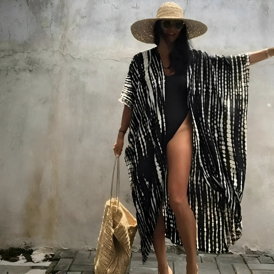 Noir Kimono de plage rayé