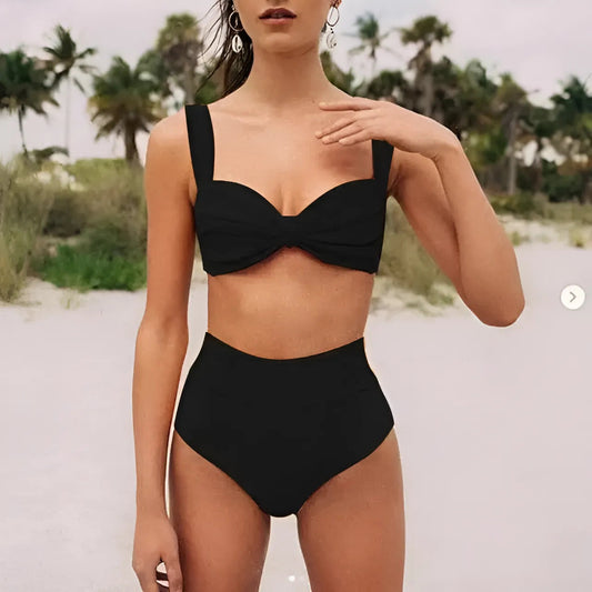 Noir Maillot de bain deux pièces taille haute