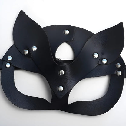 Noir Masque en cuir avec oreilles