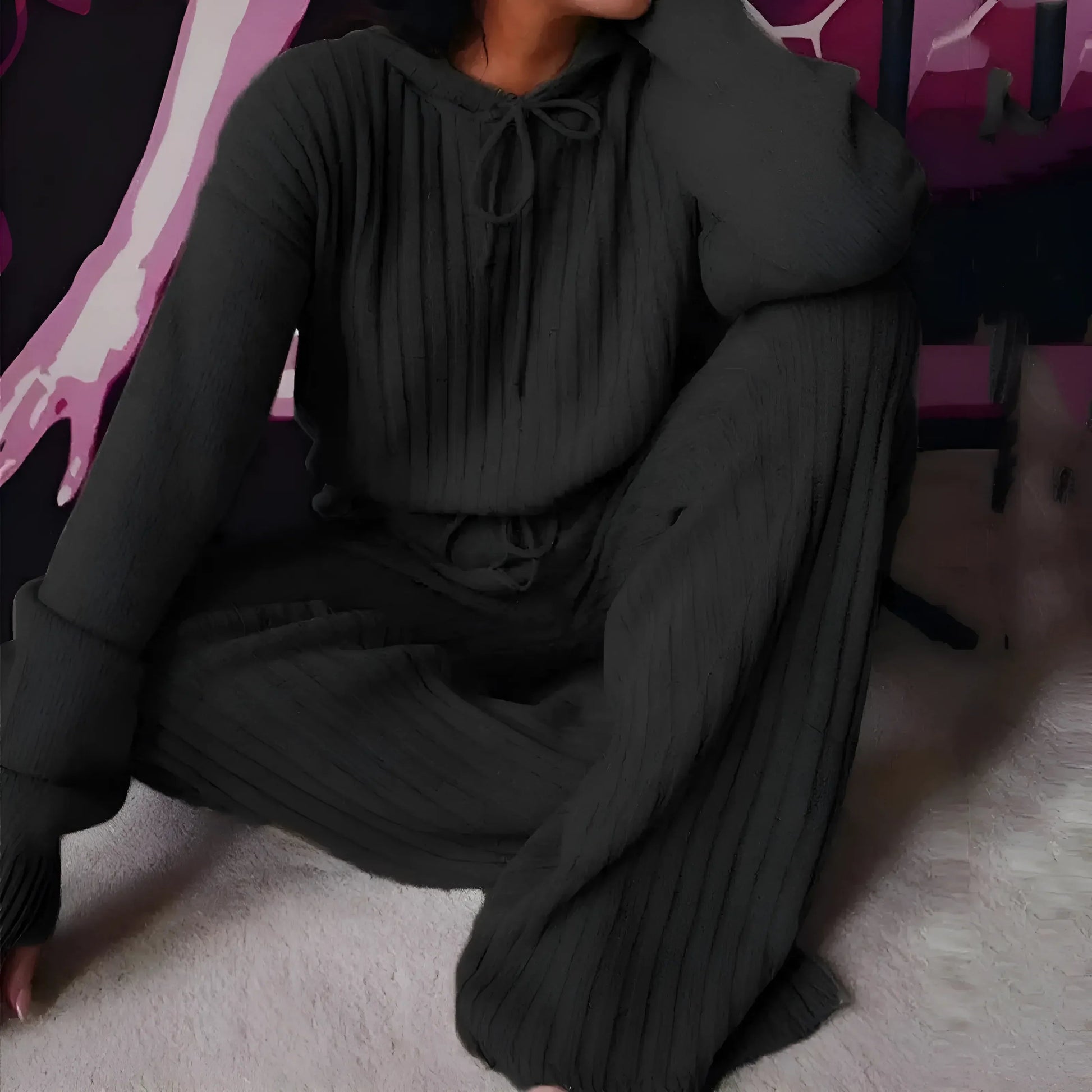 Noir Pyjama femme à rayures lâches