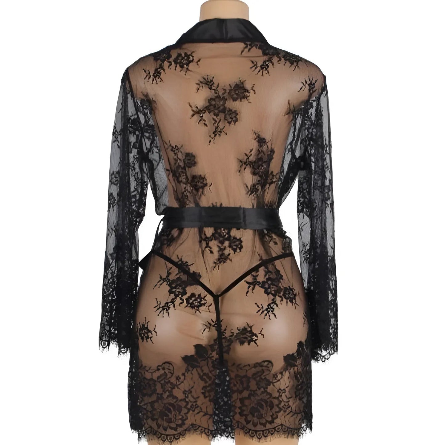Noir Robe de chambre à dentelle