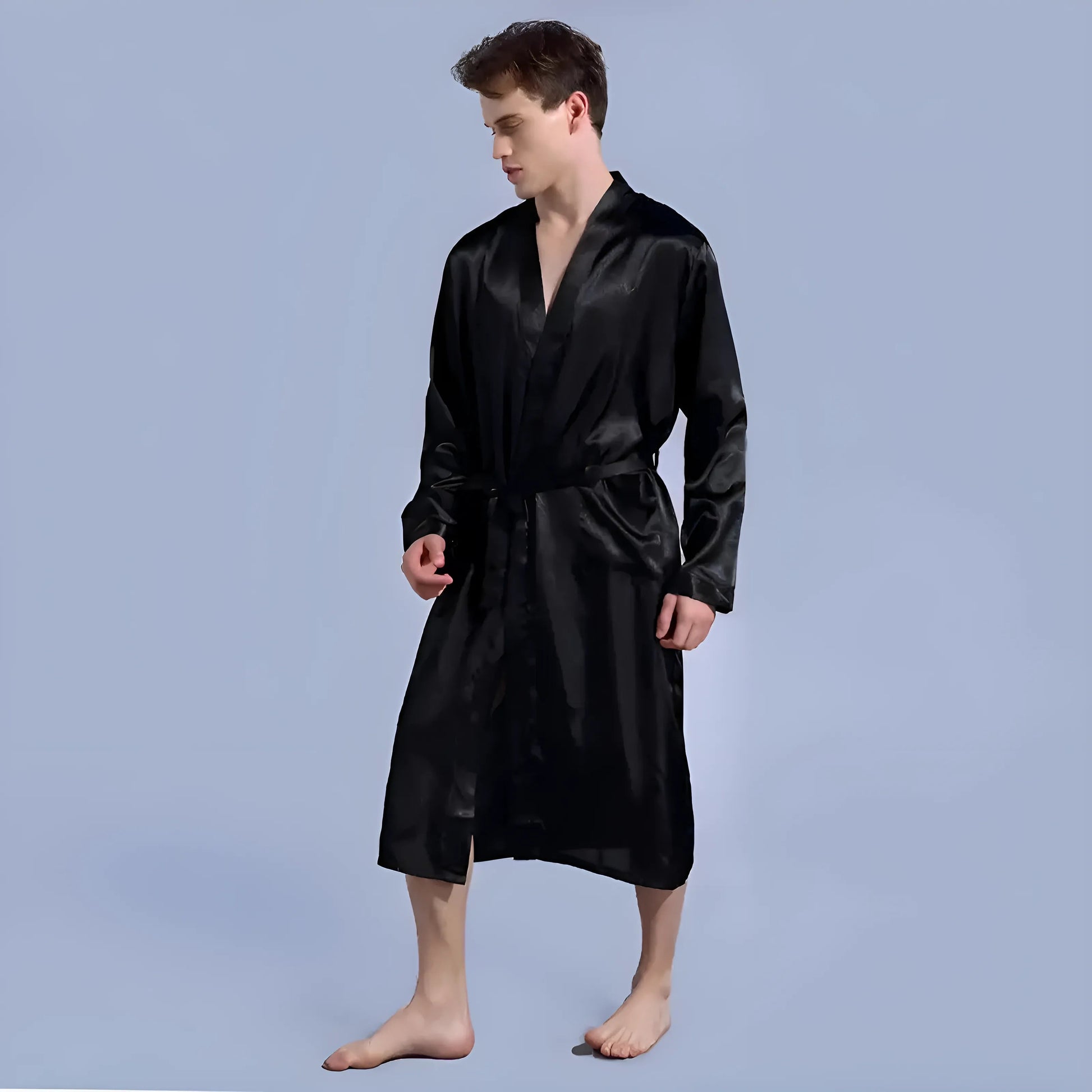 Noir Robe en satin pour hommes
