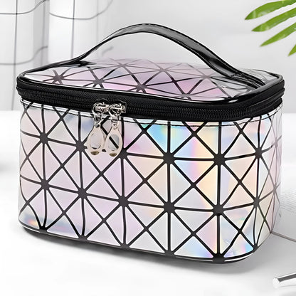 Noir Sac cosmétique holographique à fermeture éclair