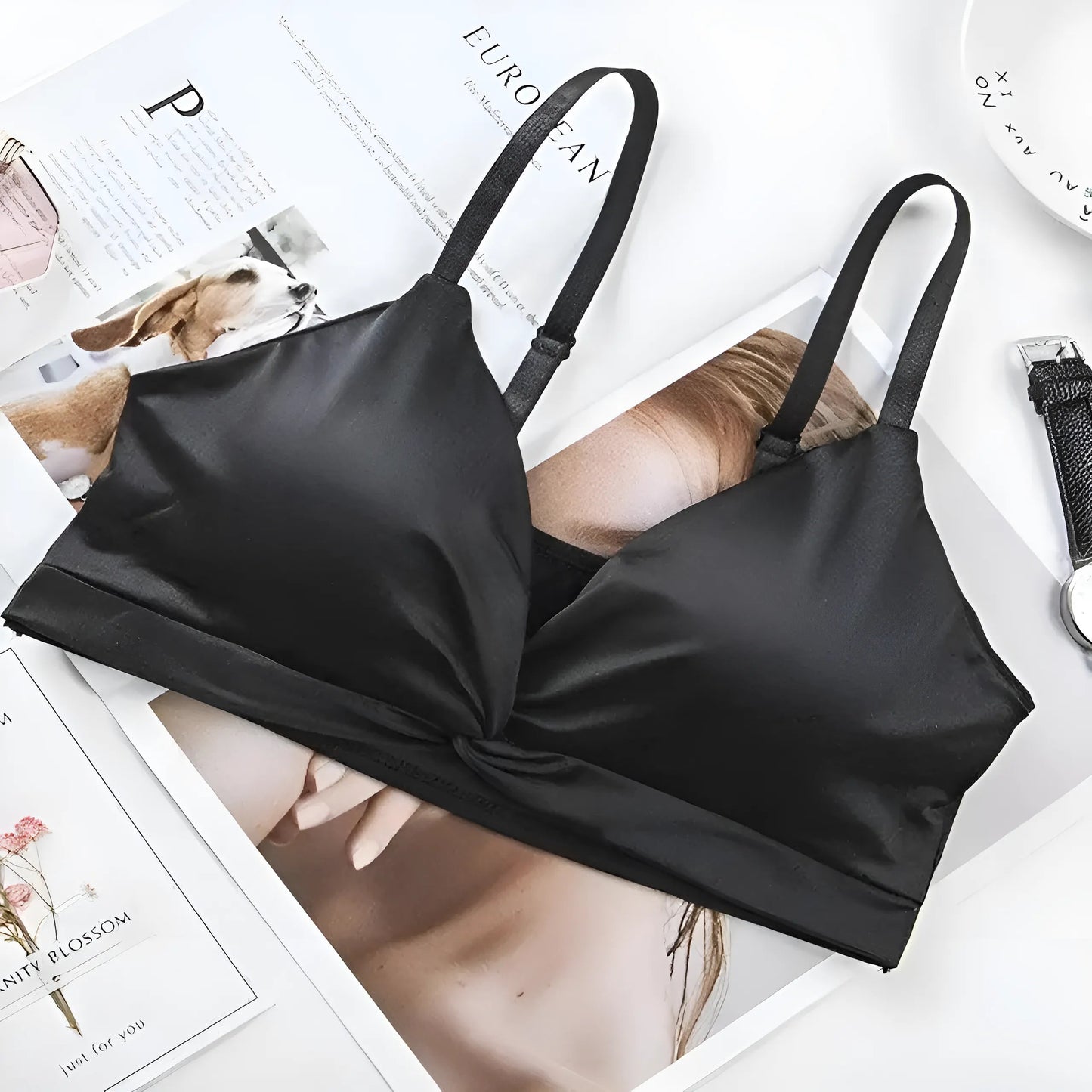 Noir Soutien-gorge bralette en satin